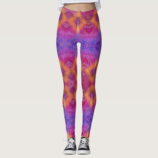 Blaugelber Diamantbaum Leggings (Vorderseite)