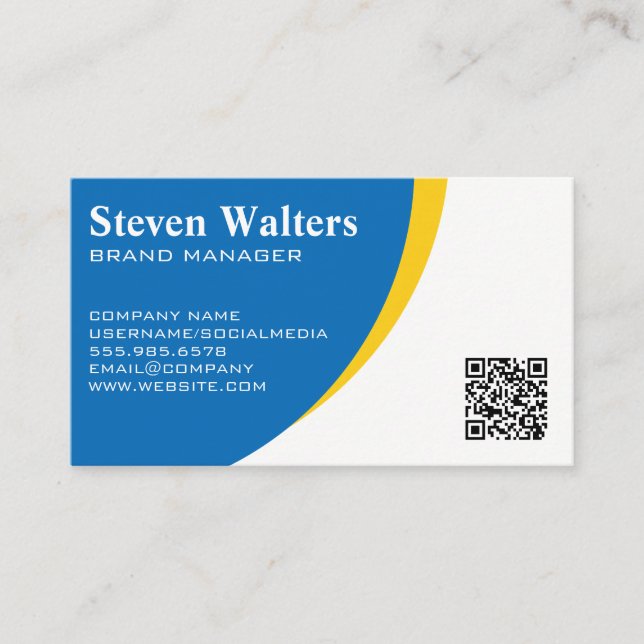 Blaugelber Hintergrund | QR-Code-Vorlage Visitenkarte (Vorderseite)