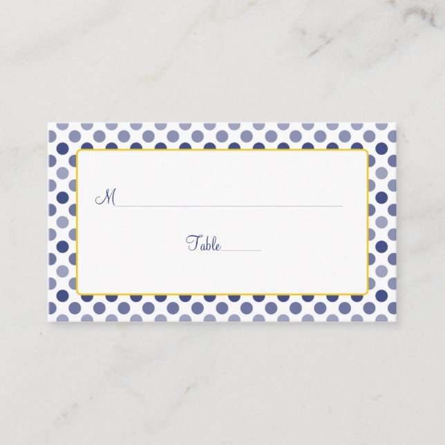 Blaugelber Polka-Dot Hochzeitsstichtag-Platzkarten Platzkarte (Vorderseite)