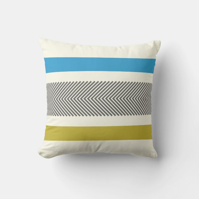 Blaugelbes Grau-Off-White Arrow Herringbone Kissen (Vorderseite)