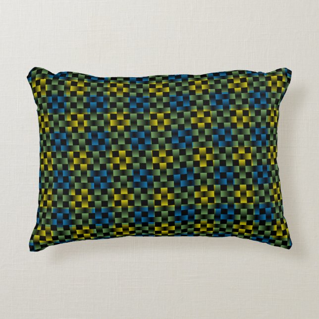 Blaugelbes Kariertes Schachbrett Weave Muster Dekokissen (Vorderseite)