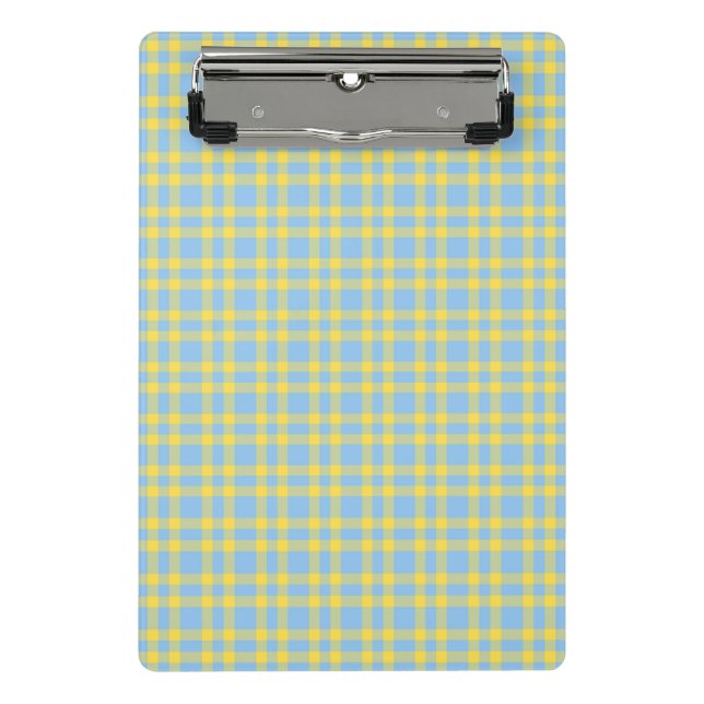Blaugelbes Karomuster Mini Klemmbrett (Vorderseite)