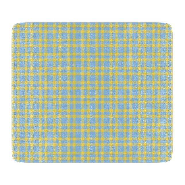 Blaugelbes Karomuster Schneidebrett (Vorderseite)