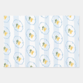 Blaugelbes Lemon-Wrapping Paper Set 3 Geschenkpapier Set