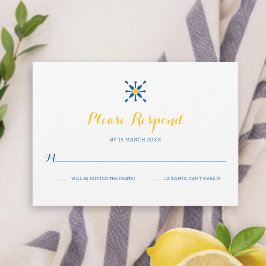 Blaugelbes Mittelmeer-Tile-Icon Hochzeit RSVP Karte
