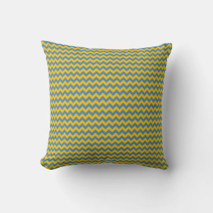 Blaugelbes Zickzack Zigzag-Muster Kissen