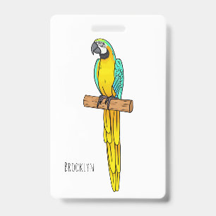 Blaugelbilder Ara-Vogel-Cartoon-Illustration Ausweis