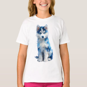 Blaugemaltes Husky-Welpenporträt Kinder T-Shirt