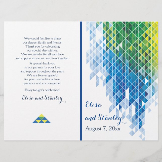 Blaugeometrische Dreiecke Modernes Hochzeitsprogra (Vorderseite)