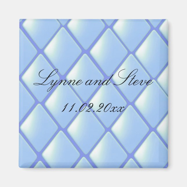 Blaugequilzter Diamant Save the Date Magnet (Vorne)