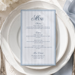 Blaugestreifte Hochzeitsmenükarte Einladung