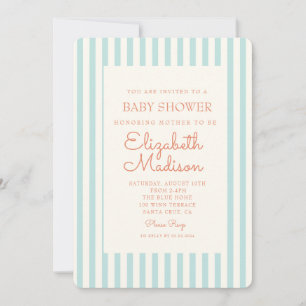 Blaugestreifte Retro-Baby-Shower-Einladung Einladung
