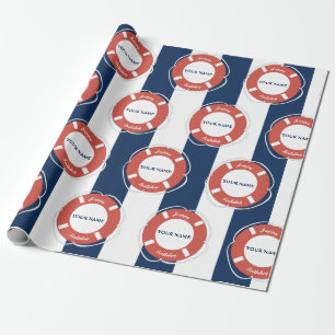 Blaugestreifter Individuelle Name Geburtstag Geschenkpapier