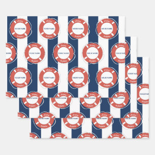Blaugestreifter Individuelle Name Geburtstag Geschenkpapier Set