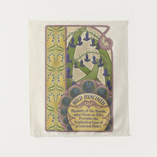 Blauglocken-Kunst im Vintage-Stil mit grünem Muste Wandteppich