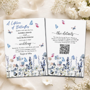 Blauglocken-Wildblumen Hochzeit mit QR-Code in ein Einladung