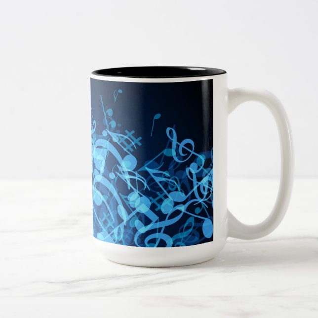 Blauglühende Musiknoten Muster Kaffeemaschine Tass Zweifarbige Tasse (Rechts)