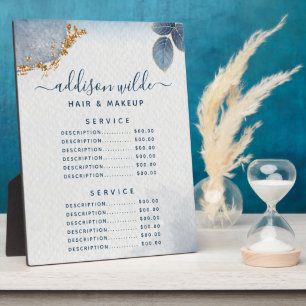 Blaugold-Aquarell-Botanik-Blätter-Preismenu Fotoplatte
