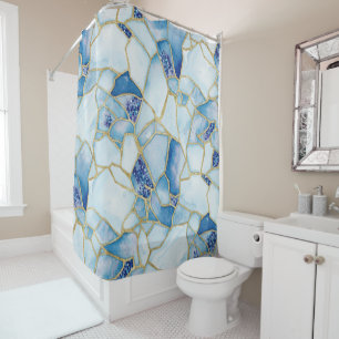 Blaugold-Aquarell-Meeresglas-Mosaikmuster Duschvorhang