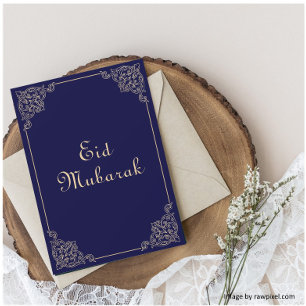 Blaugold Eid Mubarak Flache Urlaubskarte Feiertagskarte