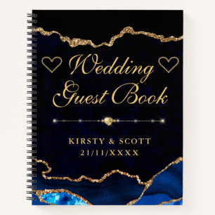 Blaugold-Faux-Glitter-Achat-Hochzeitsgästebuch Notizbuch