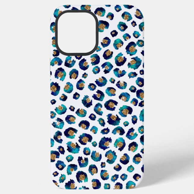 Blaugold Glitter Leopard Muster iPhone 12 Pro Max Hülle (Rückseite)
