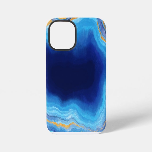 Blaugold hellblaue Marmor-Kunstmuster iPhone 12 Mini Hülle (Rückseite)