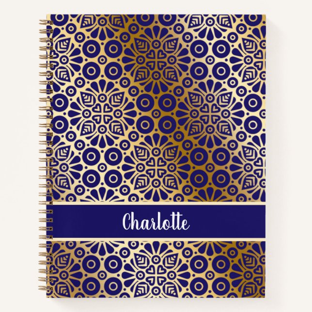 Blaugold-Orientalisches Namensskript Notizbuch (Vorderseite)