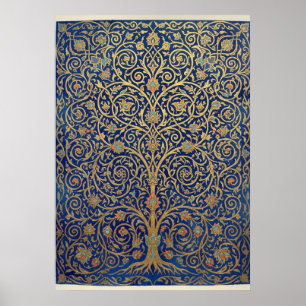 Blaugold-Persischer-Arabesken-Baum-Kunstposter I Poster