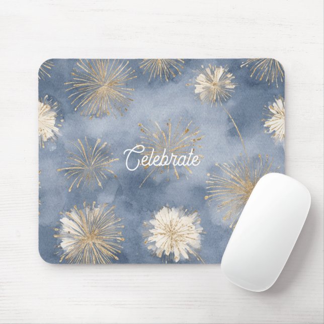 Blaugold Weiße Feuerwerke feiern Mousepad (Mit Mouse)