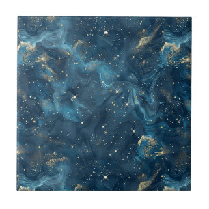 Blaugoldene Himmelsgalaxie Nebelsterne Fliese