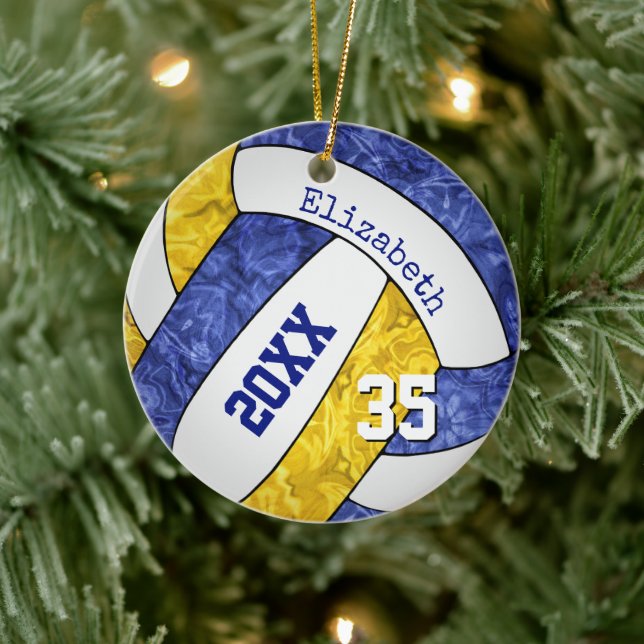 Blaugoldfarben für die Volleyballmannschaft Keramik Ornament (Baum)