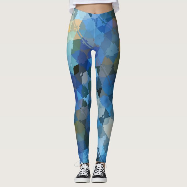 Blaugoldgrün, abstraktes geometrisches Muster Leggings (Vorderseite)