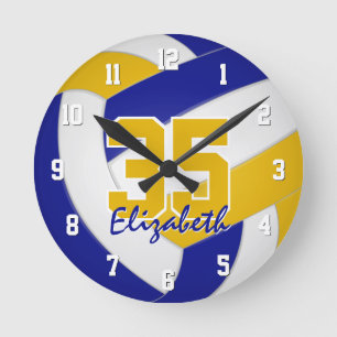 Blaugoldmannschaft - personalisierte Volleyball Runde Wanduhr