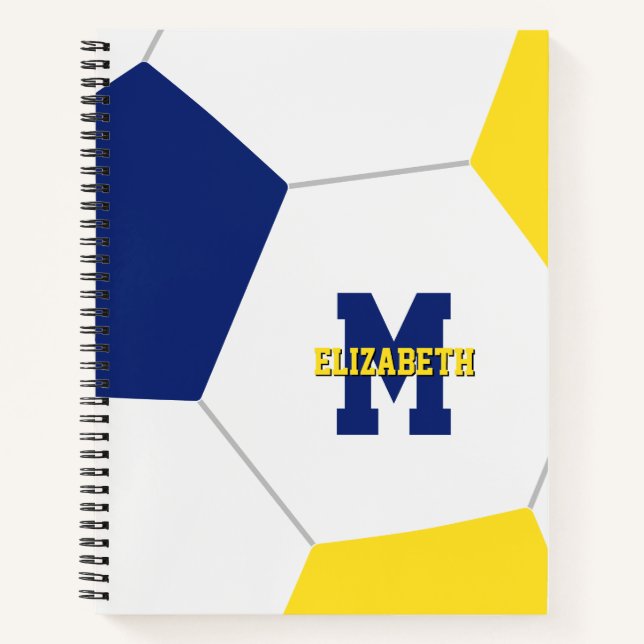 Blaugoldmannschaftsfarben mit Monogramm Fußball Notizbuch (Vorderseite)