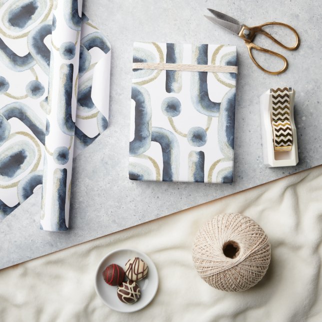 Blaugoldmarmorfarbenes Wasserfarbmuster Geschenkpapier (Kunsthandwerk)