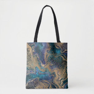 Blaugoldmarmorierung: abstrakter Hintergrund. Tasche
