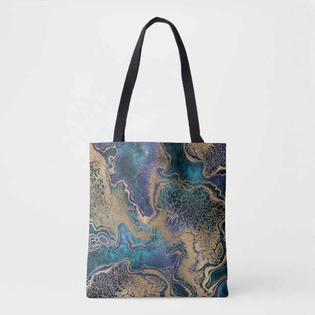 Blaugoldmarmorierung: abstrakter Hintergrund. Tasche (Vorderseite)