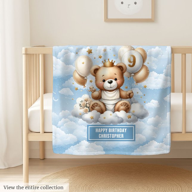 Blaugoldtdecke personalisiert 9. Geburtstag Fleecedecke (Blue gold teddy blanket personalized 9th birthday)