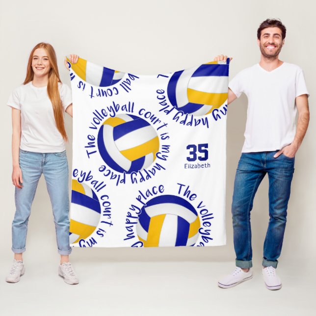 Blaugoldvolleyball-Happy Place Typografie Fleecedecke (Beispiel)