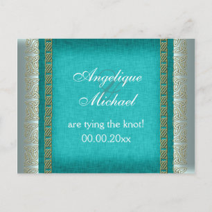 Blaugoldweißer Hochzeitstag Ankündigungspostkarte