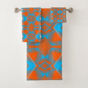 Blaugrau Orange Ombre Geometrische Abstrakte Kunst Badhandtuch Set