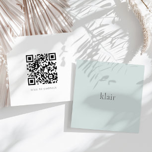 Blaugrau   Ultra Minimal Name & QR Code Quadratische Visitenkarte