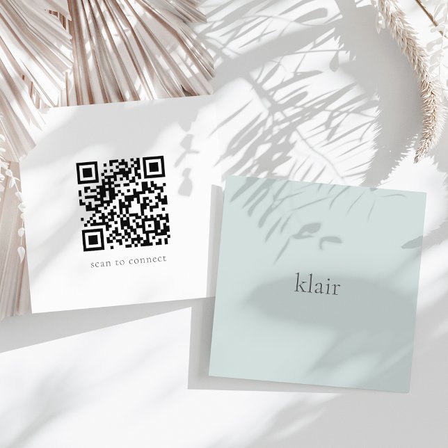 Blaugrau | Ultra Minimal Name & QR Code Quadratische Visitenkarte (Von Creator hochgeladen)