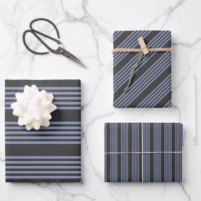 Blaugrau und Holzkohle, fünf Streifen Geschenkpapier Set (Vorderseite)