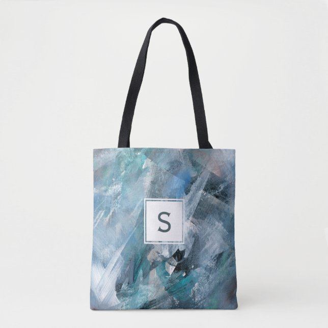 Blaugraue Abstrakte Moderne Kunst Tasche (Vorderseite)