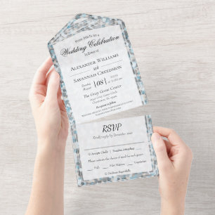 Blaugraue abstrakte Stein-Hochzeitseinladung im Al All In One Einladung