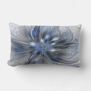 Blaugraue Aquarell-Abstrakte Blumen-Fraktal-Kunst Lendenkissen