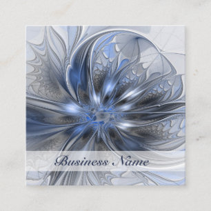 Blaugraue Aquarell-Abstrakte Blumen-Fraktal-Kunst Quadratische Visitenkarte