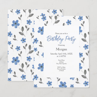 Blaugraue Aquarellfarbe Fünf Petal-Blume Muster Einladung